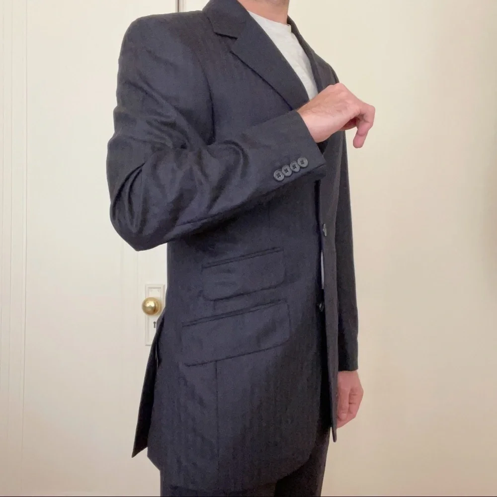 T.M. Lewin Navy Herringbone Wool Suit Navy 2 Piece 36R Waist 30 New